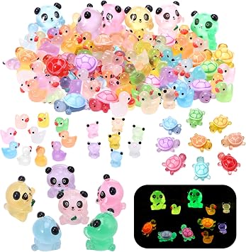 90 Pieces Luminous Mini Resin Animals,Tiny Miniature Resin Animals Mini Glow in the Dark Ducks Panda Turtle Frog Miniature Little Small Figures for Dollhouse Decor