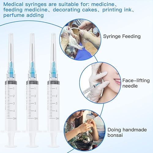 Miniatura 10 de Jeringa desechable de 0.1 fl oz con aguja, envuelta individualmente (23Ga 0.984 in1.0 pulgadas, paquete de 20)