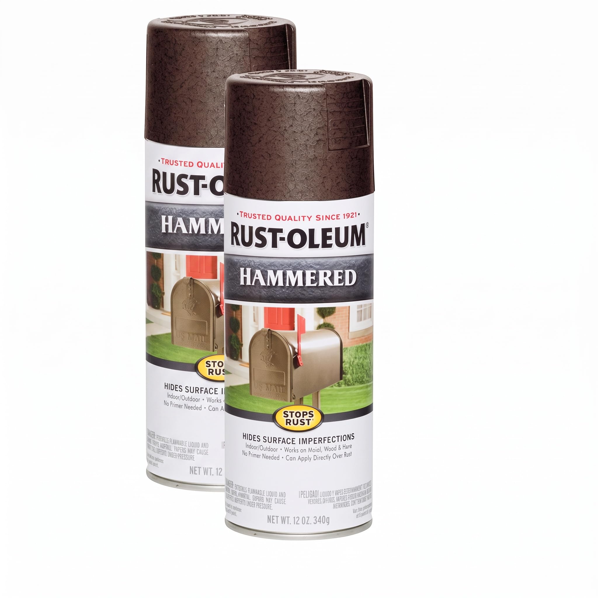 Rust-Oleum 210880 Stops Rust Hammered Spray Paint, 12 Oz, Brown, 12 Ounce (Pack of 2), 12 Fl Oz