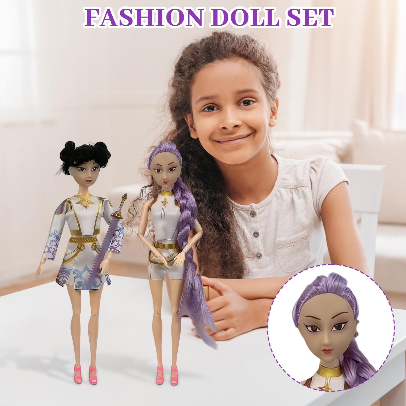 K-pop Puppe Set 3er, Anime Style Actionfiguren mit Beweglichen Gelenken & Katzenaccessoire, Fantasy Sammlerpuppen für Mädchen, Sci-Fi Heldin Puppen Set als Geschenk für Kinder (Musik) - 5