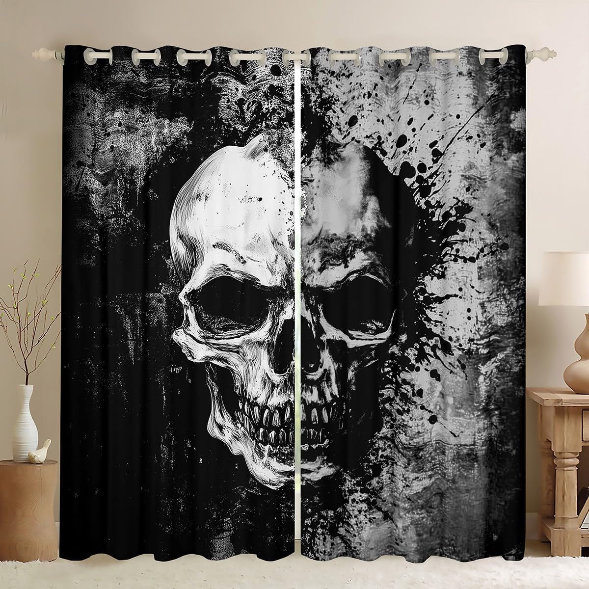 Rideaux psychédéliques tête de mort gothique hippie 117x183cm