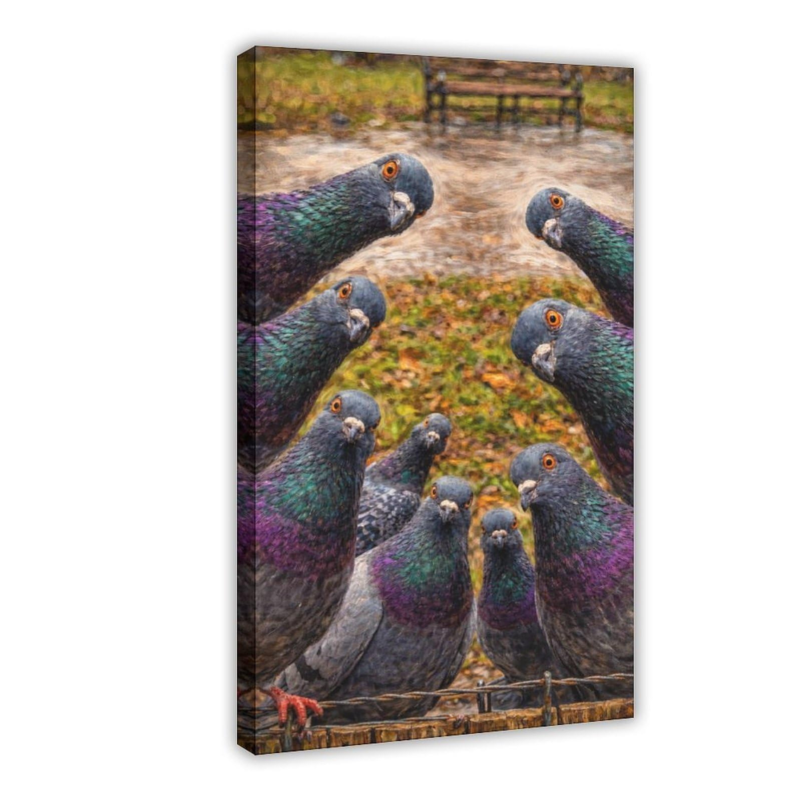 Qnvjqkdsi Frame Curious Pigeons Gathering Art Canvas Poster Bedroom Decor Landscape Office Room Decor Gift 12" L X 18" W