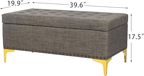 Miniatura 71 de Adeco Otomana de almacenamiento, banco tapizado rectangular de piel sintética con patas de madera, reposapiés, mesa de café para sala de estar,