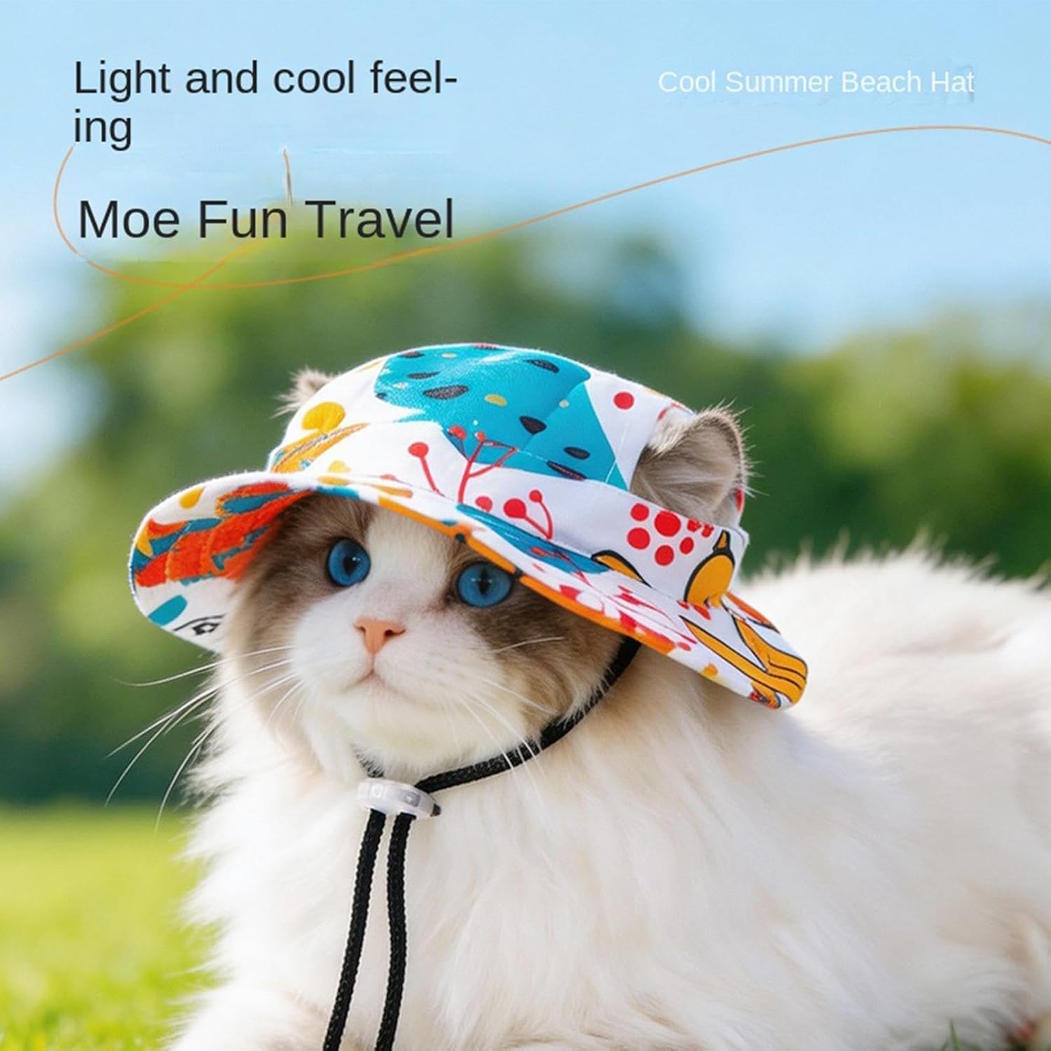 Chapeau de pour Chat | Respirant Ajustable Sangle Trous d'oreilles, Protection Solaire Réglable avec Trous pour Oreilles pour Chats et Chiens pour Extérieur Été Camping Pique-Nique la Plage (C, S)