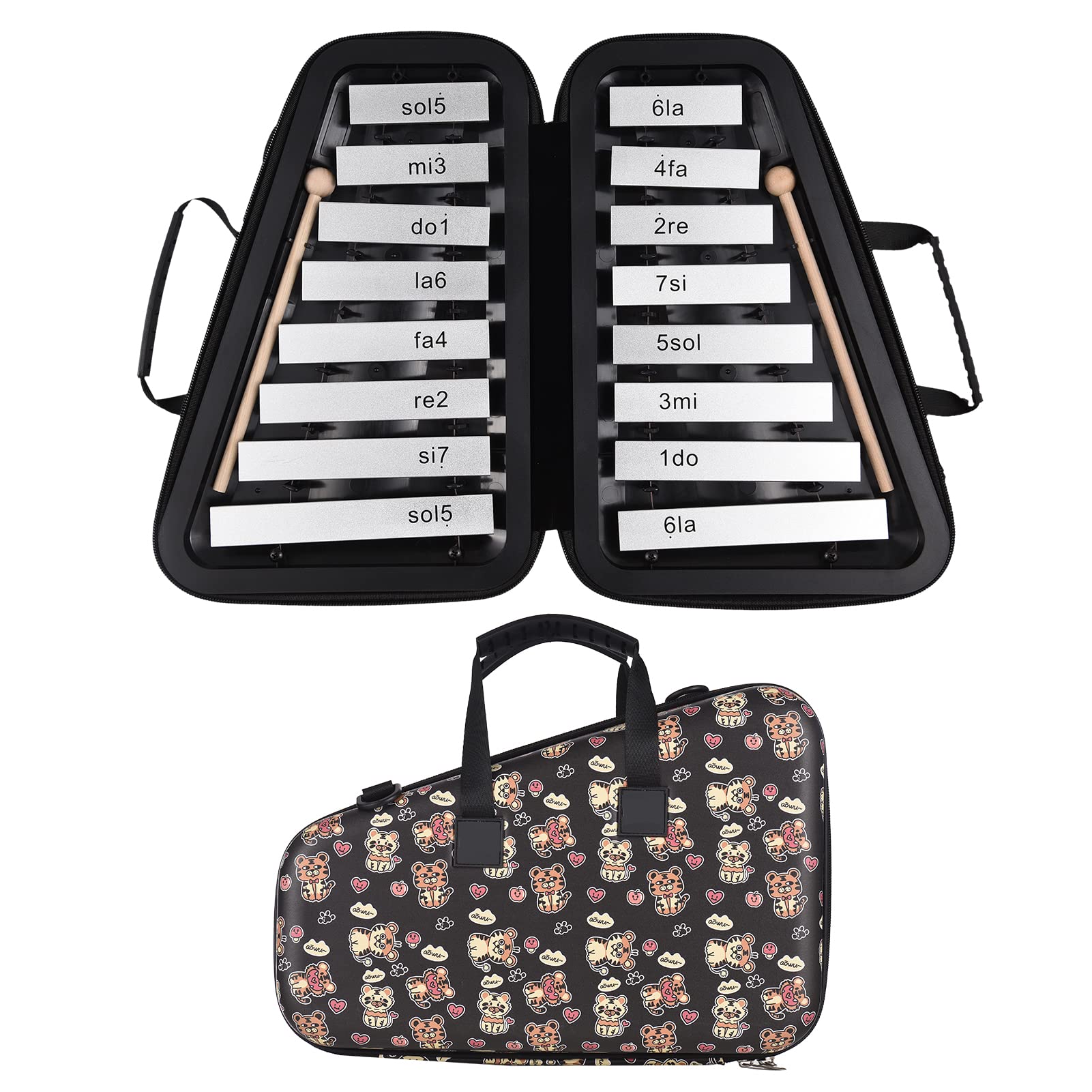 16 Note Glockenspiel Xylophone for Kids, Aluminum Sound Bars, Clear Melodious Tones, Zipper Case Included, Ideal for Musical Talent and Parent Child Interaction (Black)