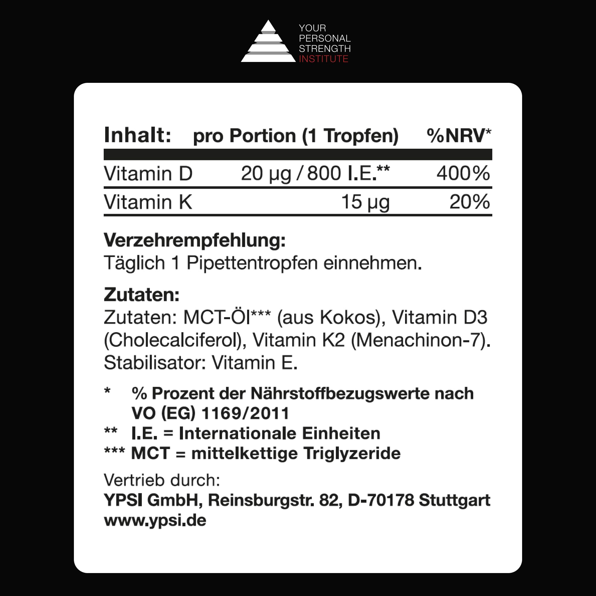 YPSI Vitamin D/K Komplex - Zweifach Vitamin D3 K2 Kombination in MCT Öl gelöst - Vegetarisch - 30 ml Pipettenflasche (Packung mit 2)