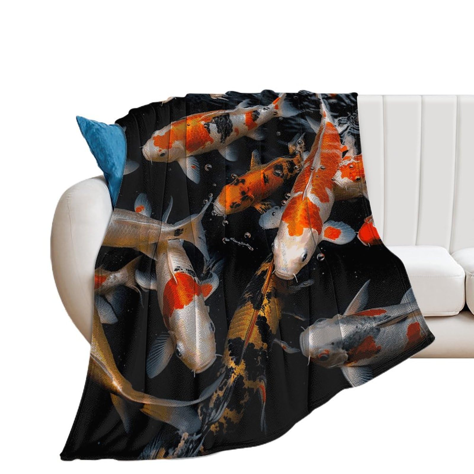 Couverture microfibre douce lit canapé flanelle poissons carpe japonaise