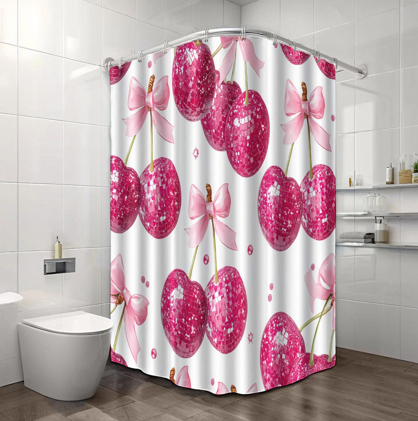 Rideau de douche anti-moisissure en polyester 3D chic motif cerise disco 180x180