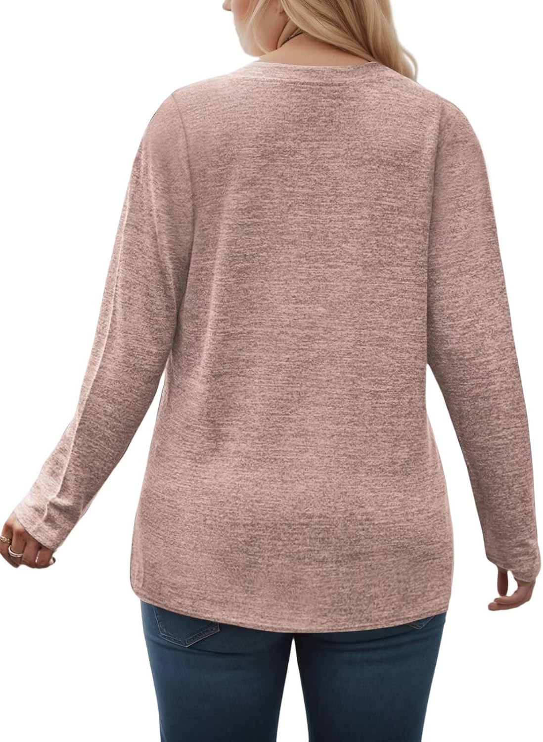 DOLNINE Womens-Plus-Size-Tops Trendy Henley Button Shirts Casual V Neck Long Sleeve Tunic Sweatshirts XL-5XL - Image 2