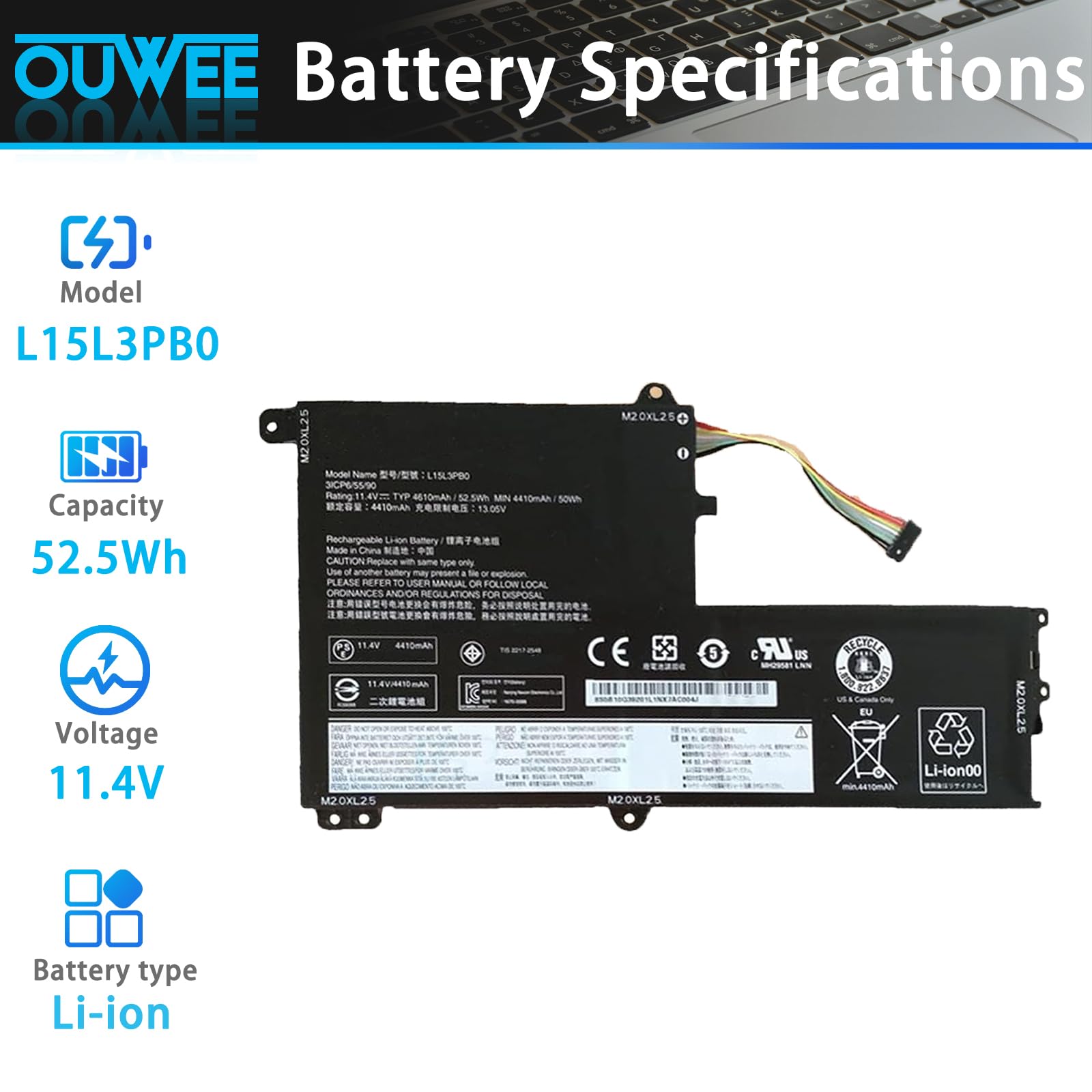 Amazon.com: OUWEE L15L3PB0 Laptop Battery Compatible with Lenovo