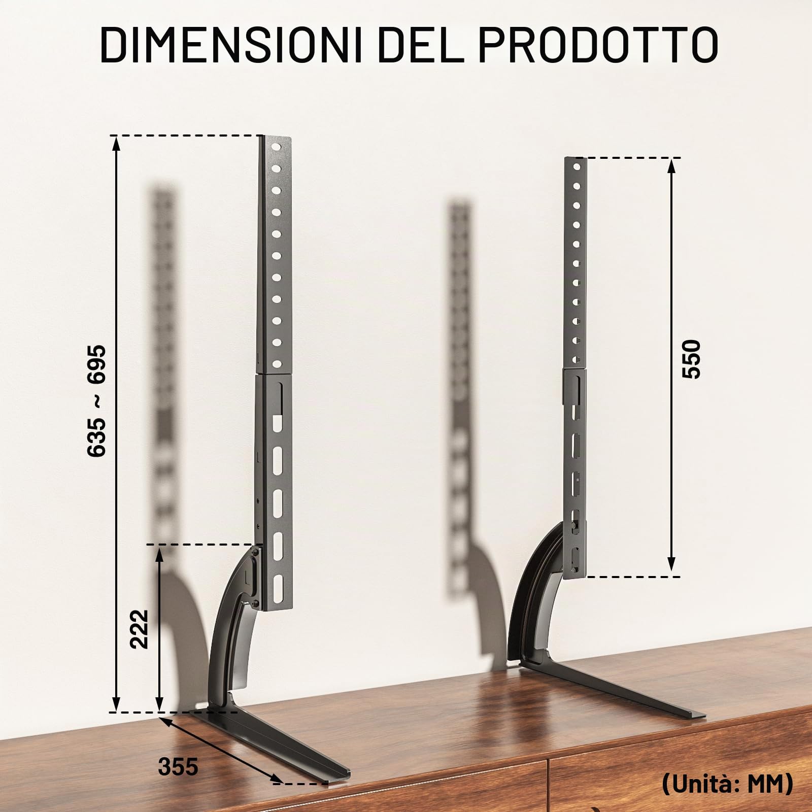 RFIVER Universale Supporto Piedistallo TV Stand da Tavolo Per TV LED LCD QLED OLED 20 a 65 Pollici VESA Fino a 800 x 500 mm UT3001X