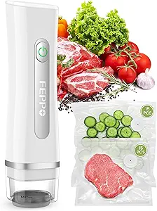 FEPPO Vacuum Sealer for Food with Visible Water Tank, Handheld Saver Compact Vacuum Sealer Machine with 30 Reusable Bags for 6X Preservation & Fresh, White