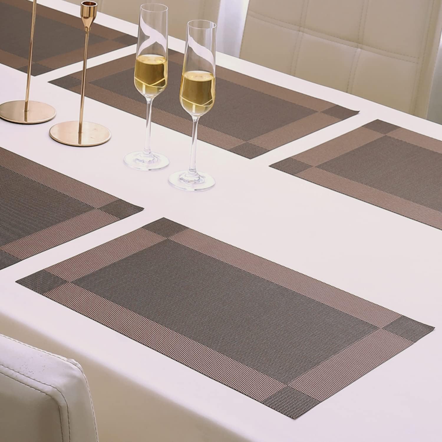 HOKIPO Pvc Dinner Tablemats Set Of 6 - 45X30 Cm (Ar877), Dark Brown