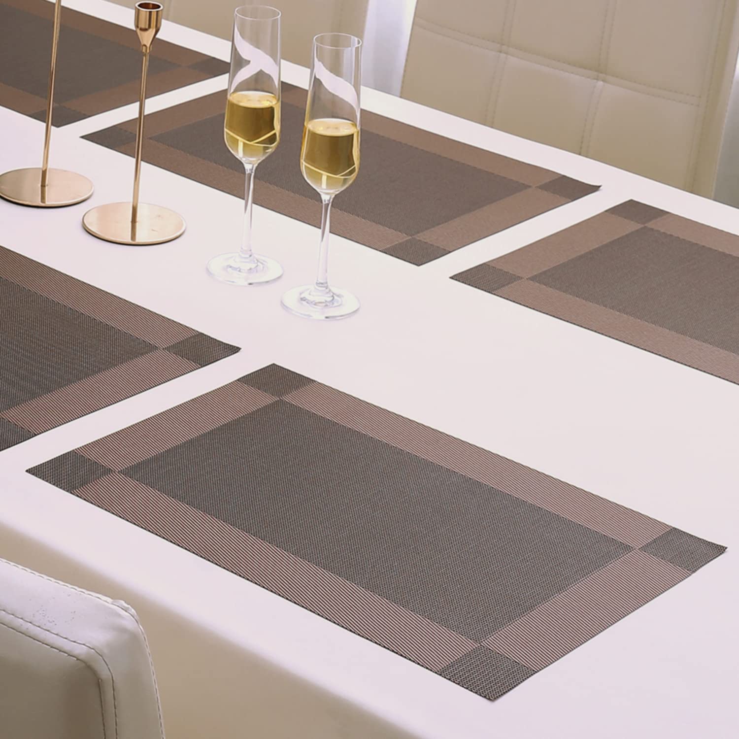 HOKIPO Pvc Dinner Tablemats Set Of 6 - 45X30 Cm (Ar877), Dark Brown