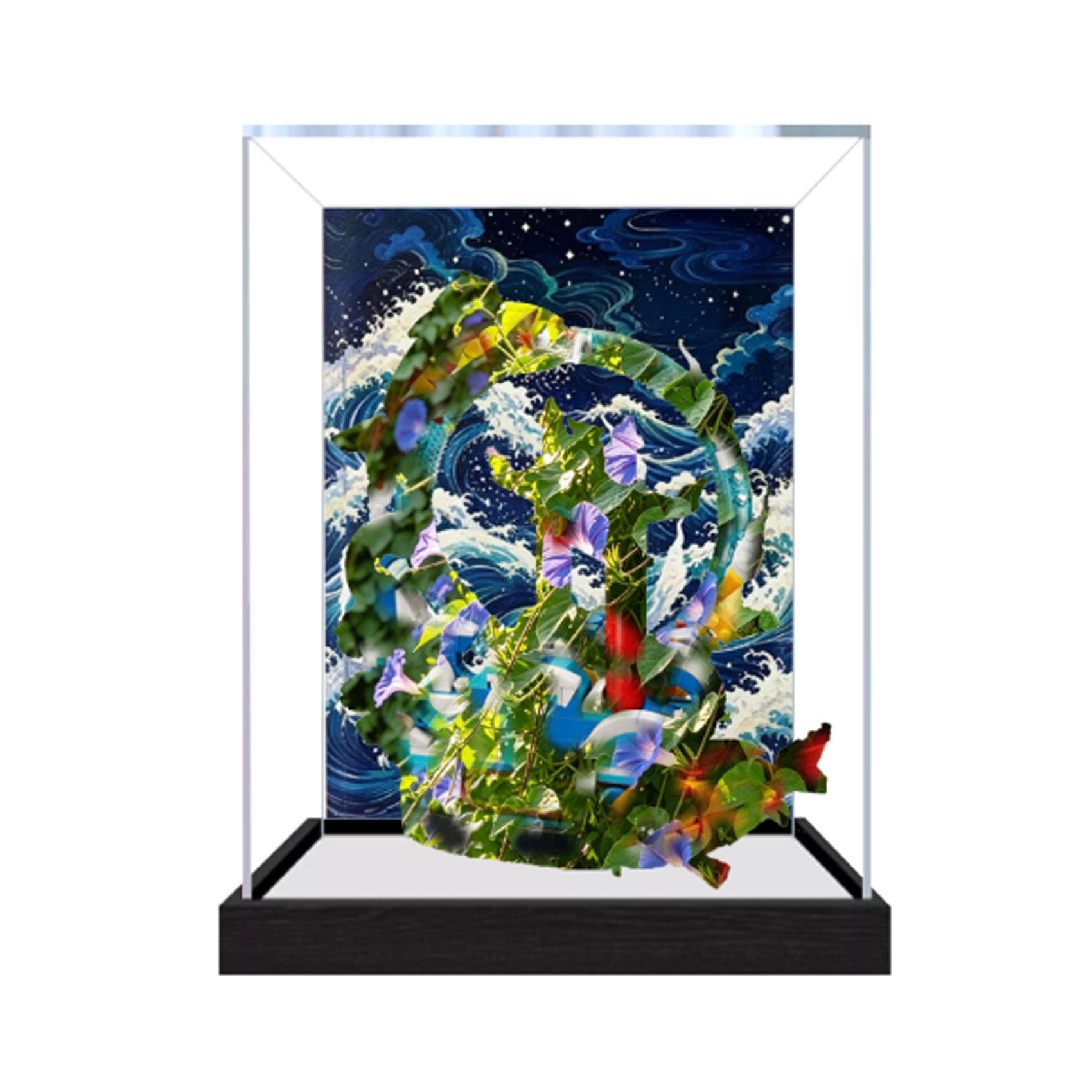 Acrylic Display Case for Le-go 80120 The Carp Leaping Over the Dragon Gate Model, Dustproof Display Box (display box only) (StyleC Background 3mm)