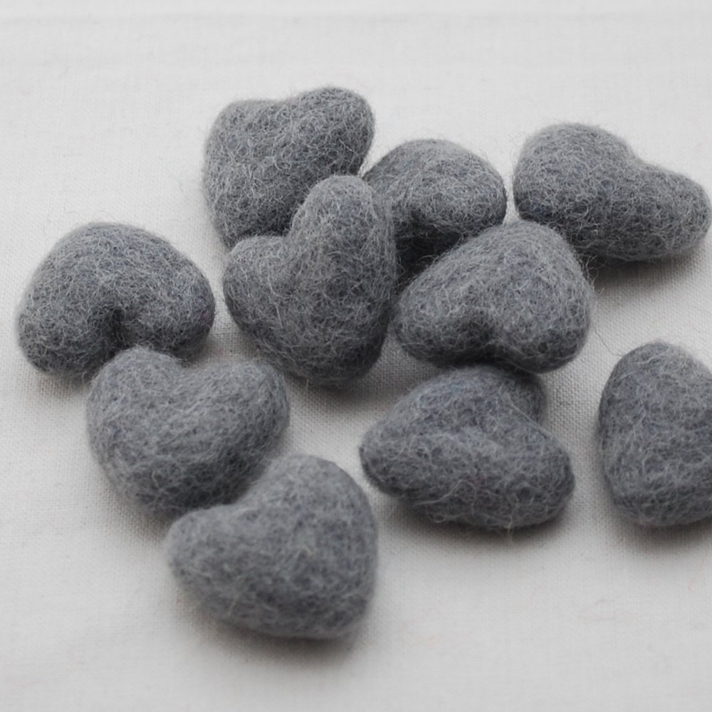 Oriental Direct Battleship Grey 100% Wool Felt Hearts - 3Cm - 10 Felt Hearts