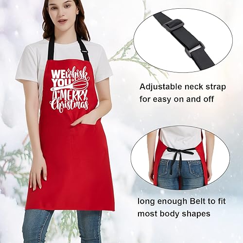 Miniatura 2 de Delantales de Navidad para mujeres con bolsillos, delantal de cocina para hombres, parrilla, barbacoa, regalos de Navidad para panadero, mamá, papá