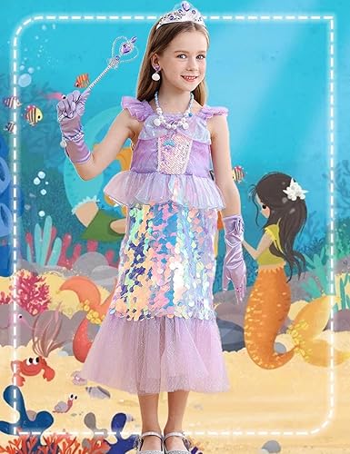 Miniatura 2 de Disfraz de sirena para niñas pequeñas, lentejuelas, vestido de fiesta para niños pequeños, bebés, disfraz de Halloween con accesorios