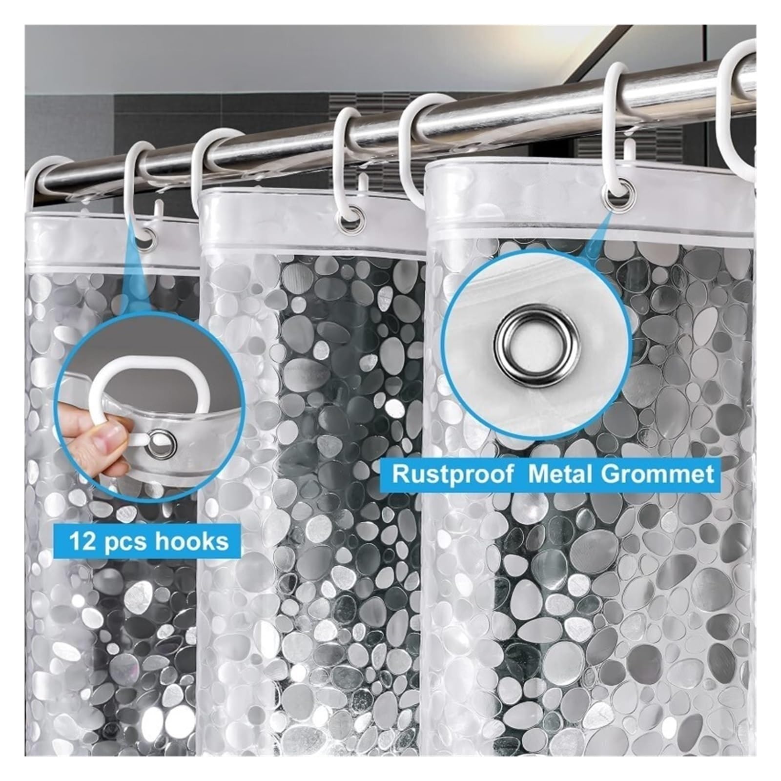 Rideau Douche Rideau de Douche 3D imperméable EVA, Rideau de Salle de Bain translucide à Motif pavé Moderne avec Crochets(White,W240xH180cm)