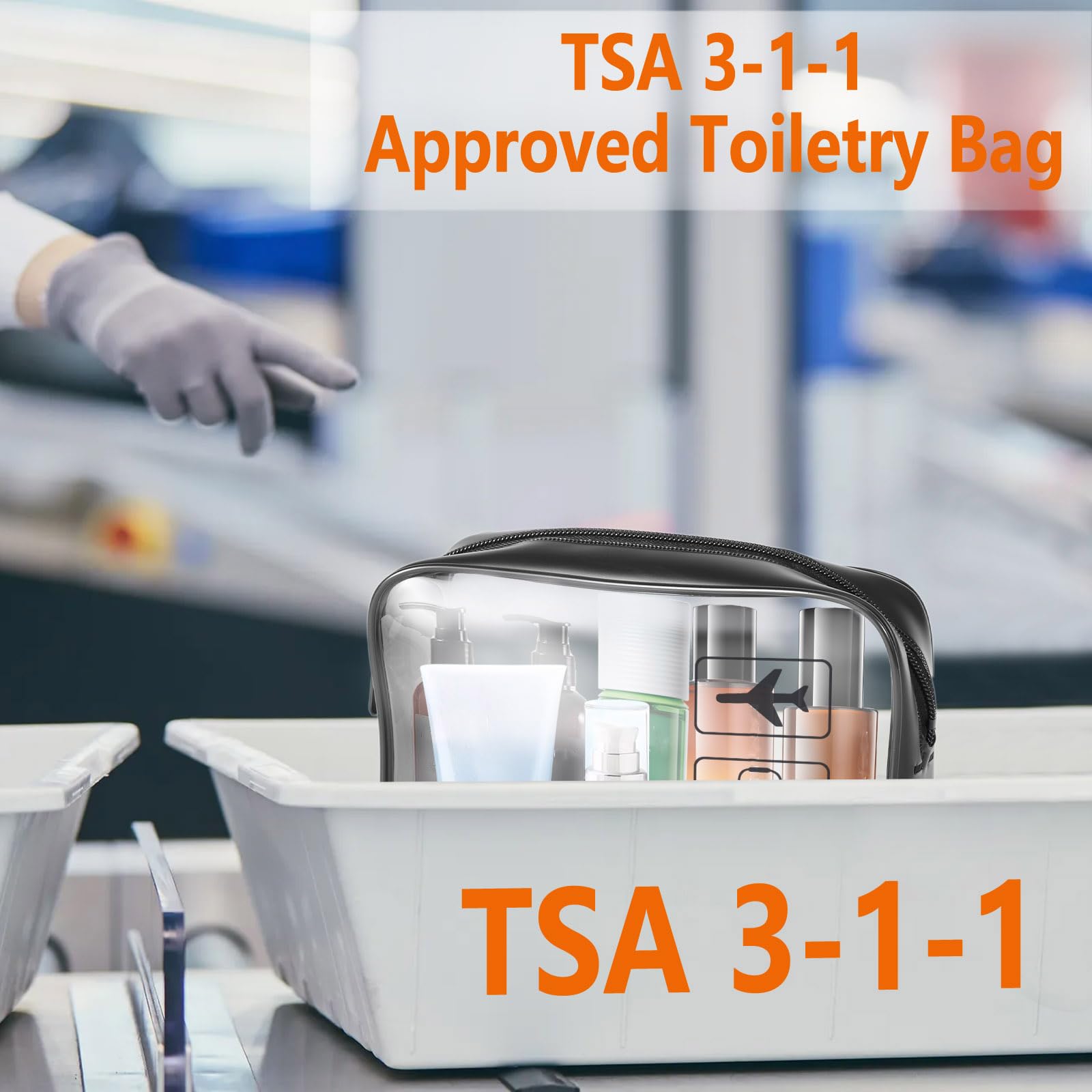 Neceser aprobado por la TSA, paquete de 2 bolsas de viaje transparentes para artículos de tocador, Negro - 3 unidades., L