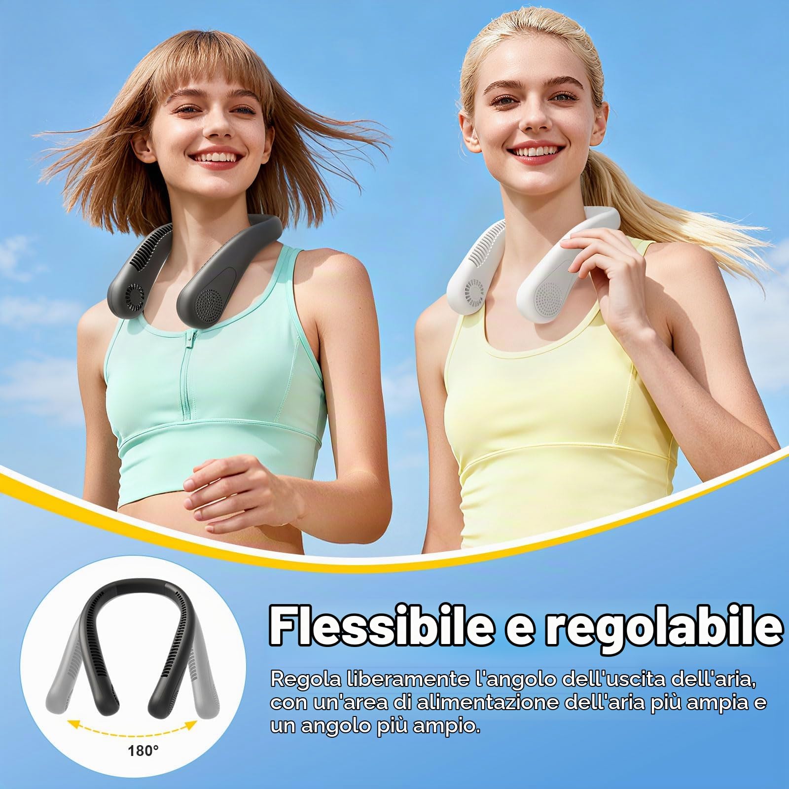 HandFan 5000mAh Ventilatore Portatile da Collo, Ricaricabile USB Ventilatore Mini,15 Ore Di Durata Della Batteria,3 Velocità Per Ufficio,Casa,Aria Aperta,Campeggio,Viaggi e Sport(Nero)