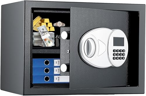 Caja fuerte de seguridad de acero de 0.77 pies cúbicos, caja de seguridad con teclado electrónico y llaves de emergencia, caja de seguridad