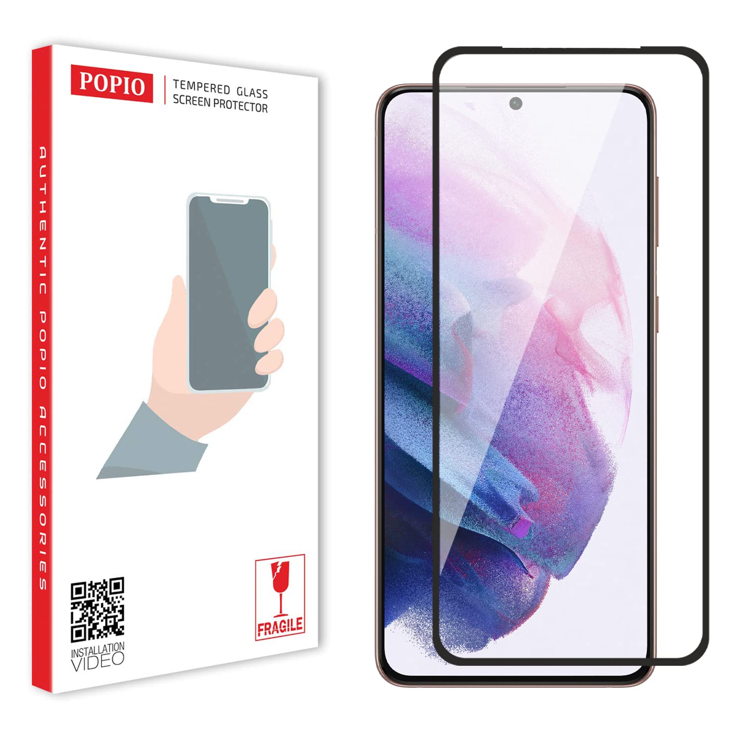 POPIO Tempered Glass Screen Protector for Samsung Galaxy S21 Plus 5G with Edge to Edge Coverage and Easy Installation kit