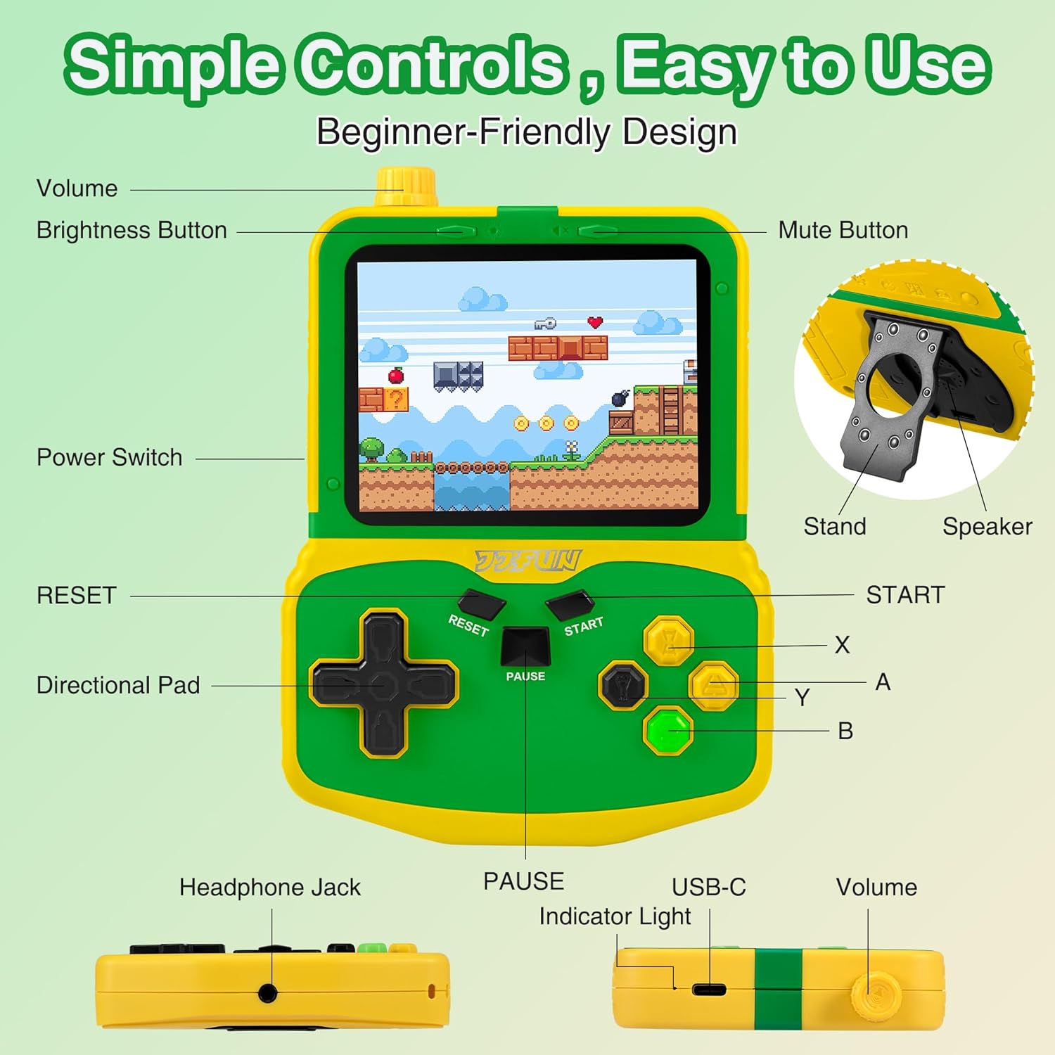 Kids Handheld Video Game Player, 220 Preloaded Classic Games, Portable Plug & Play Retro Game Console with 3.5'' Screen & Rechargeable Battery, No Ads, Mute Function for Travel-Green - Image 8