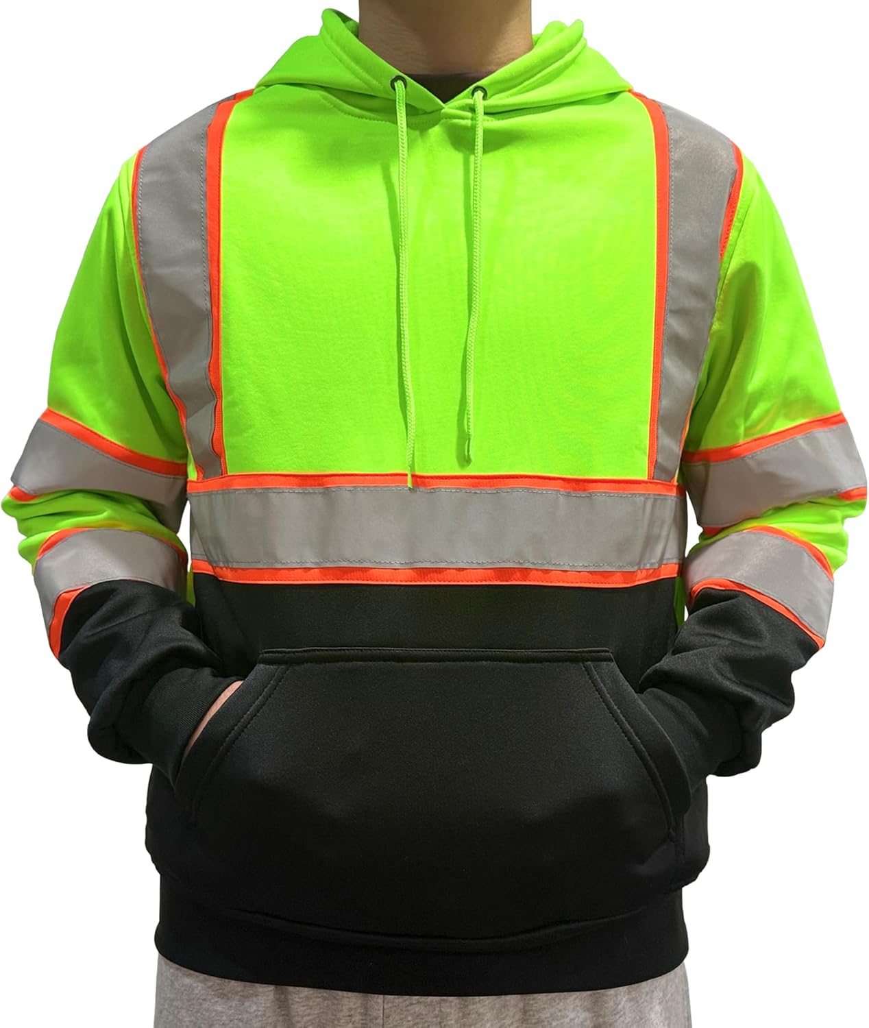 Hi Vis Safety Hoodie Class 3 High Visibility Sweatshirt for Men Reflective Pullover Sweater with Black Bottom, Yellow, XL