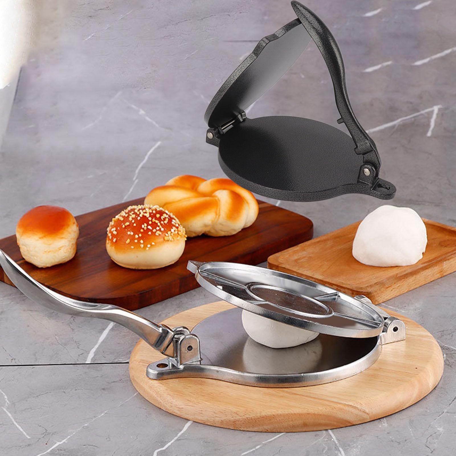 Jectse Presse-Tortilla, Tortillera Pataconera, Presse-Tortilla à la Farine, Quesadilla Maker, pour la Fabrication de Galettes de Tarte à Pizza (16 cm Argent)