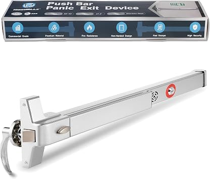 IRONWALLS Push Bar Panic Exit Device with Alarm & Exterior Lever, 70cm/27.5 Long Alarmed Emergency Exit Door Push Bar Lock, Fireproof Commercial Panic Door Hardware for Doors 27.5-41 Wide