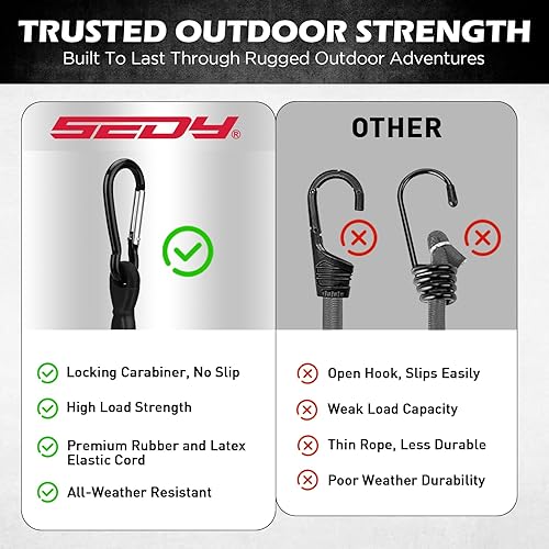 Miniatura 7 de 5 cuerdas elásticas de 24 pulgadas con ganchos de mosquetón, correas elásticas de goma resistentes, cuerda elástica con clips de mosquetón