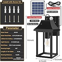 Vista 6 de Porch Lights Outdoor Dusk to Dawn Motion Sensor Solar Wall Lantern Separate Panel & Battery Replaceable Exterior Waterproof Wall Sconce Lighting