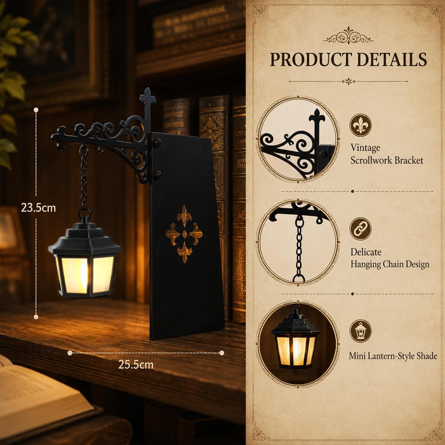 Library Lantern Mini Bookshelf Lamp, Hanging Lantern Book Shelf Light | Warm Decorative Lighting, Book Nook Design, Hanging LED Style, Home Library Use, Reading Corner Light (Lamp)