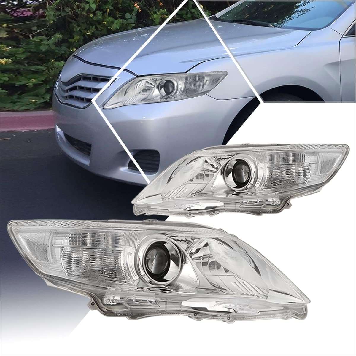 PM PERFORMOTOR Headlights Assembly Compatible with 2010 2011 Toyota Camry, 2Pcs Projector Headlamps with Amber Corner