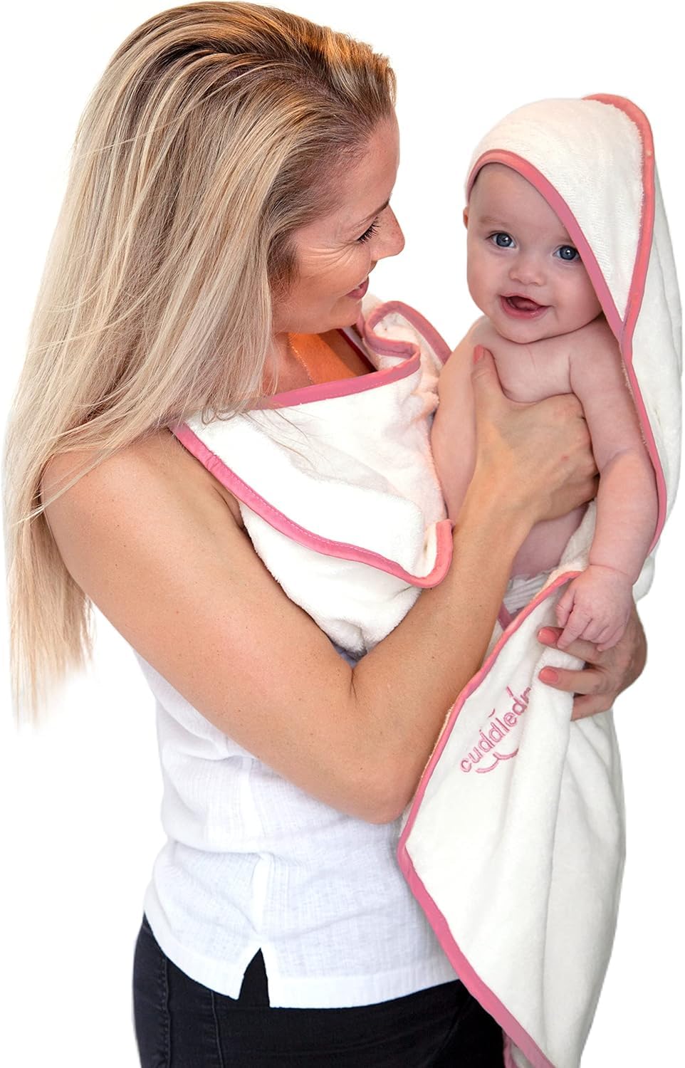 Cuddledry Hands Free Baby Bath Towel | Luxuriously Soft Bamboo & Cotton Hooded Baby Towel | Apron Towel For Safe Babies Bathtime | Perfect Newborn Gift | Pink