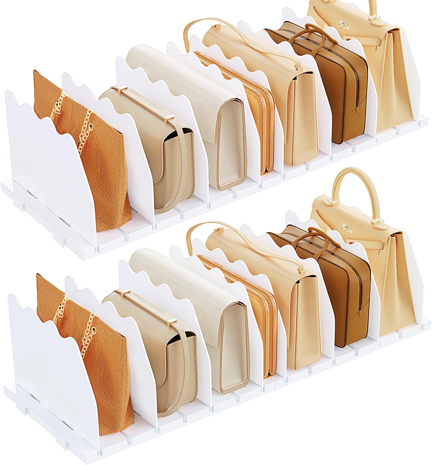 Shelf Divider for Closet, 2 Pack Adjustable Purse Organizers Handbag Separators Storage Organizer Bookshelf Separator Dividers in Bedroom Office Kitchen Bathroom, White
