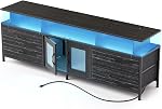 REAHOME 63" TV Se tenir debout pour 65 75 1 cm TV, Centre de divertissement avec station de recharge et LED Table de console légère avec armoires de rangement & Étagères, commode TV Stand pour le salon, Charcoal noir