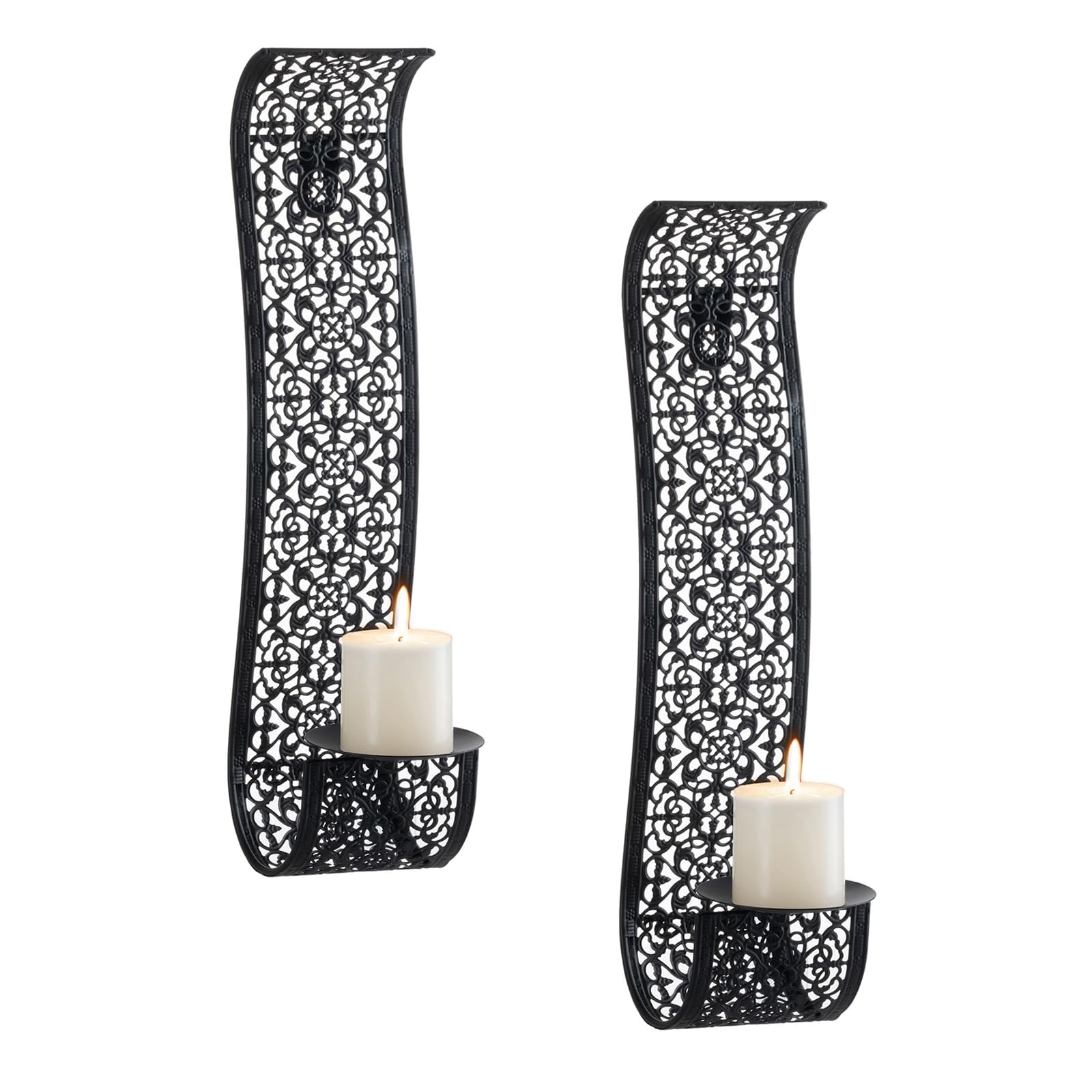 Sziqiqi Black Wall Candle Holder for Pillar Candle, Wall Art Decor Set of 2