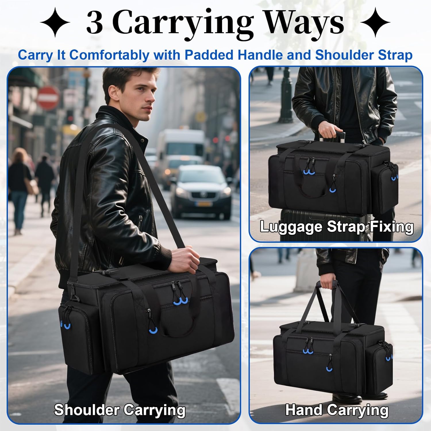 Large Dj Cable Bag with Laptop and Microphone Pocket, Dj Bag for Equipment and Music Accessories with Detachable Dividers, Bottom Pad, Dj Gig Bags for Musicians, Professional, Travel, Blue - Image 7