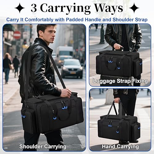 Miniatura 7 de Bolsa grande para cables de DJ con bolsillo para laptop y micrófono, bolsa de DJ para equipo y accesorios de música con divisores desmontables,