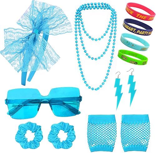 Accesorios de disfraces de los años 80 y 90 para mujeres y hombres, diadema de neón de los años 80, aretes, lentes de sol, retro, para fiesta de