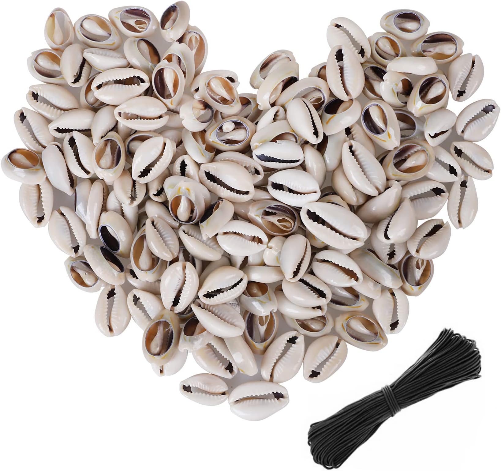 150 PCS 0.63"-0.71" Natural Strong Cowrie Shell Beads Smooth Cut Oval Seashells, Beach Seashells with Big Hole for DIY Craft Jewelry Making, Adorning Hair Locks and Braids
