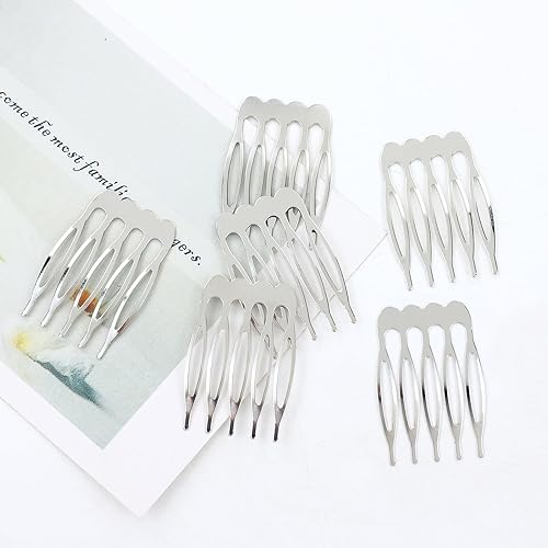 Miniatura 6 de Cinaci 30 peines laterales pequeños de metal plateado para manualidades, 5 dientes, para boda, velo de novia, tocados, pinzas para el cabello de