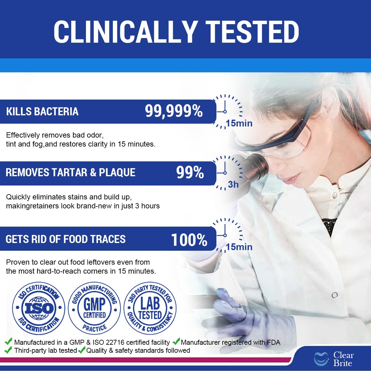 Proudly Canadian ClearBrite Naturals Retainer Cleaner Tablets, 120 Tablets (4 Month Supply), Extra Strength for Retainers, Aligners, Night Guards, Mouth Guards & Dentures - 4