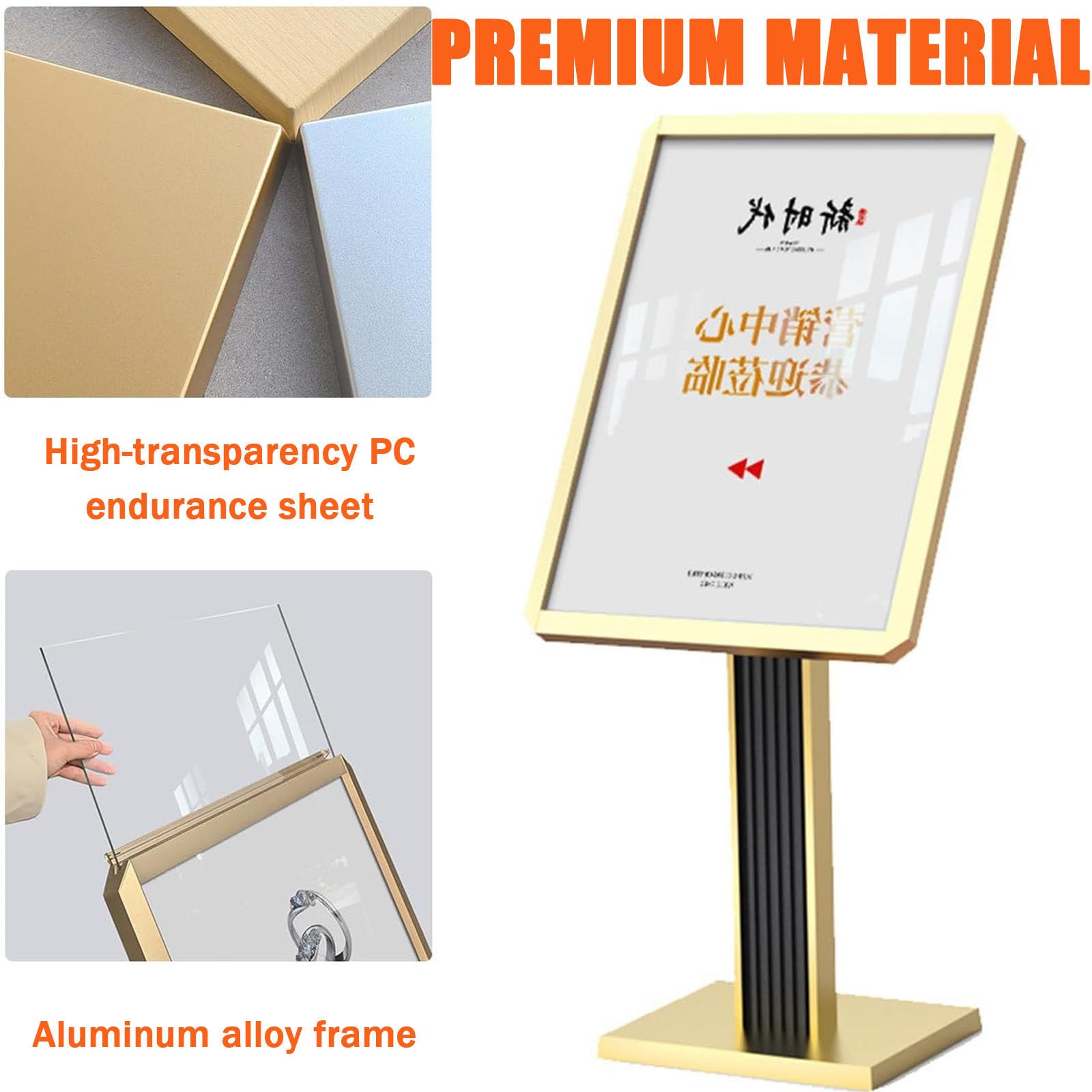 Soporte Ajustable para Carteles publicitarios, Soporte de Suelo para exhibición de Carteles, Soportes para Carteles con Marco de Aluminio para Interiores y Exteriores, Ideales para Bodas, CE
