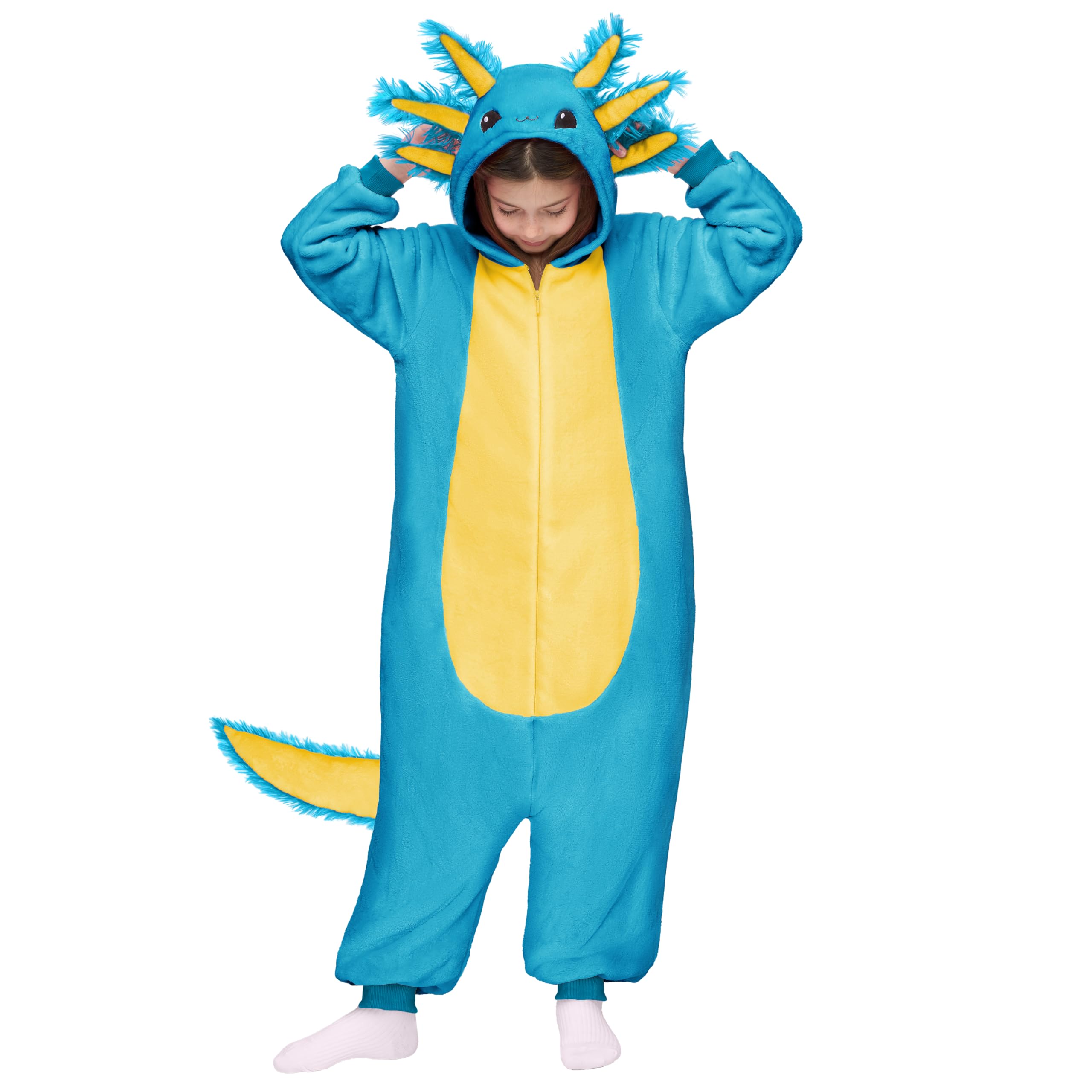 Spooktacular Creations - axolotl costume for kids, axolotl costume for kids, blue hooded and zipper for boys and girls, halloween costumes, cosplay theme parties