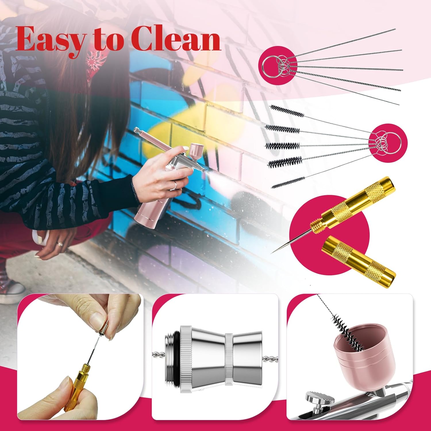 COSDIG Airbrush Kit with Compressor, 48PSI High-Pressure Air Brush Kit with 0.3/0.5mm Nozzle and Cleaning Brush Set, Rechargeable Airbrush for Nail Art, Makeup, Painting, Cake Decor