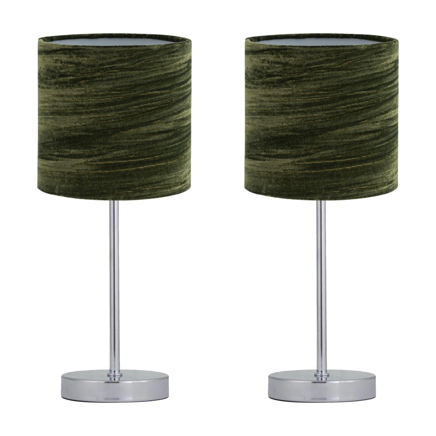 First Choice Lighting Set Of 2 Chrome Stick Table Lamps With Green Crushed Velvet Shades from B&Q