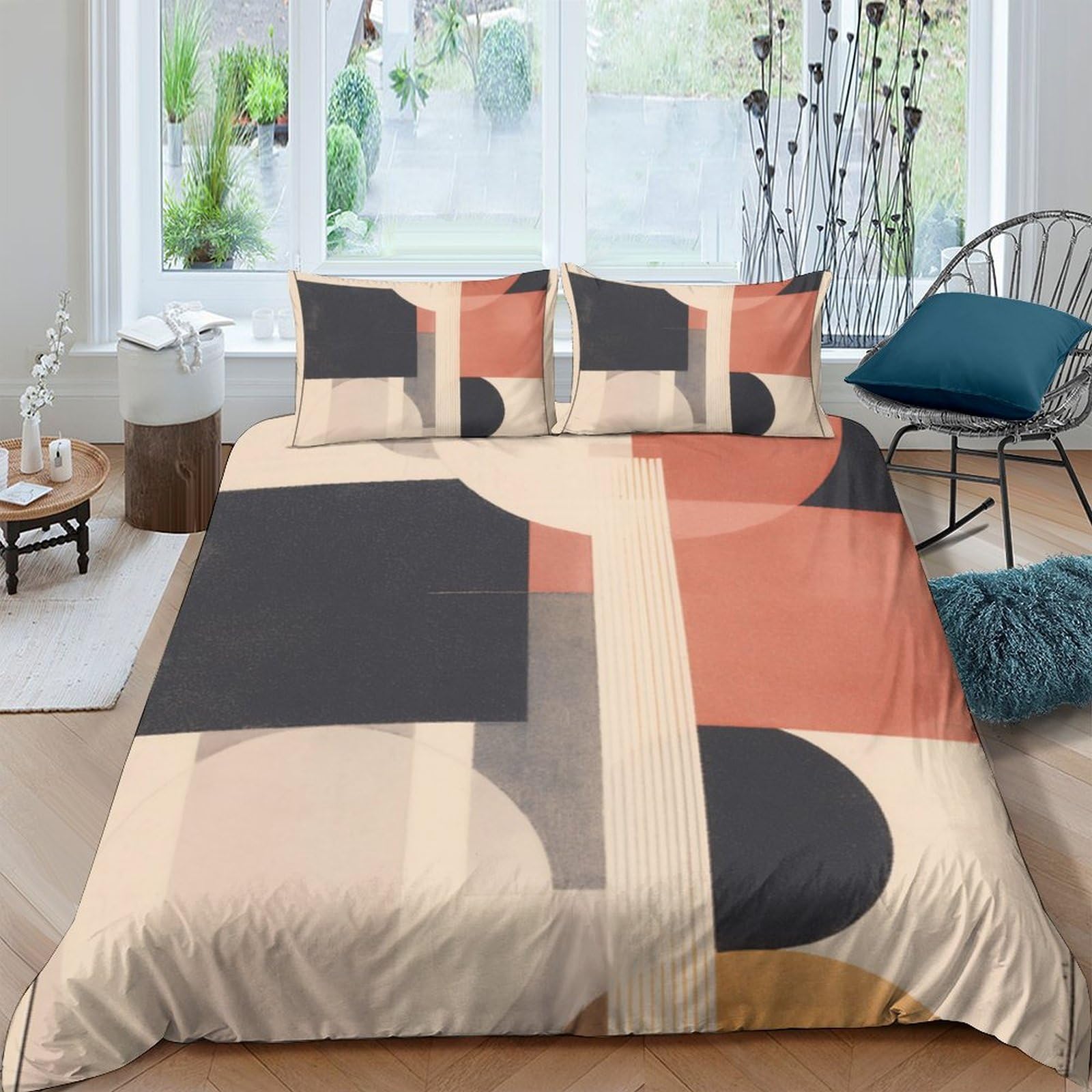Ctjqhvkz Style-3 3D Printed Abstract Geometric Fitted Sheet Microfiber Soft Modern Color Block Bed Cover For Bedroom Dorm Mattress Decor Single（135X200cm）